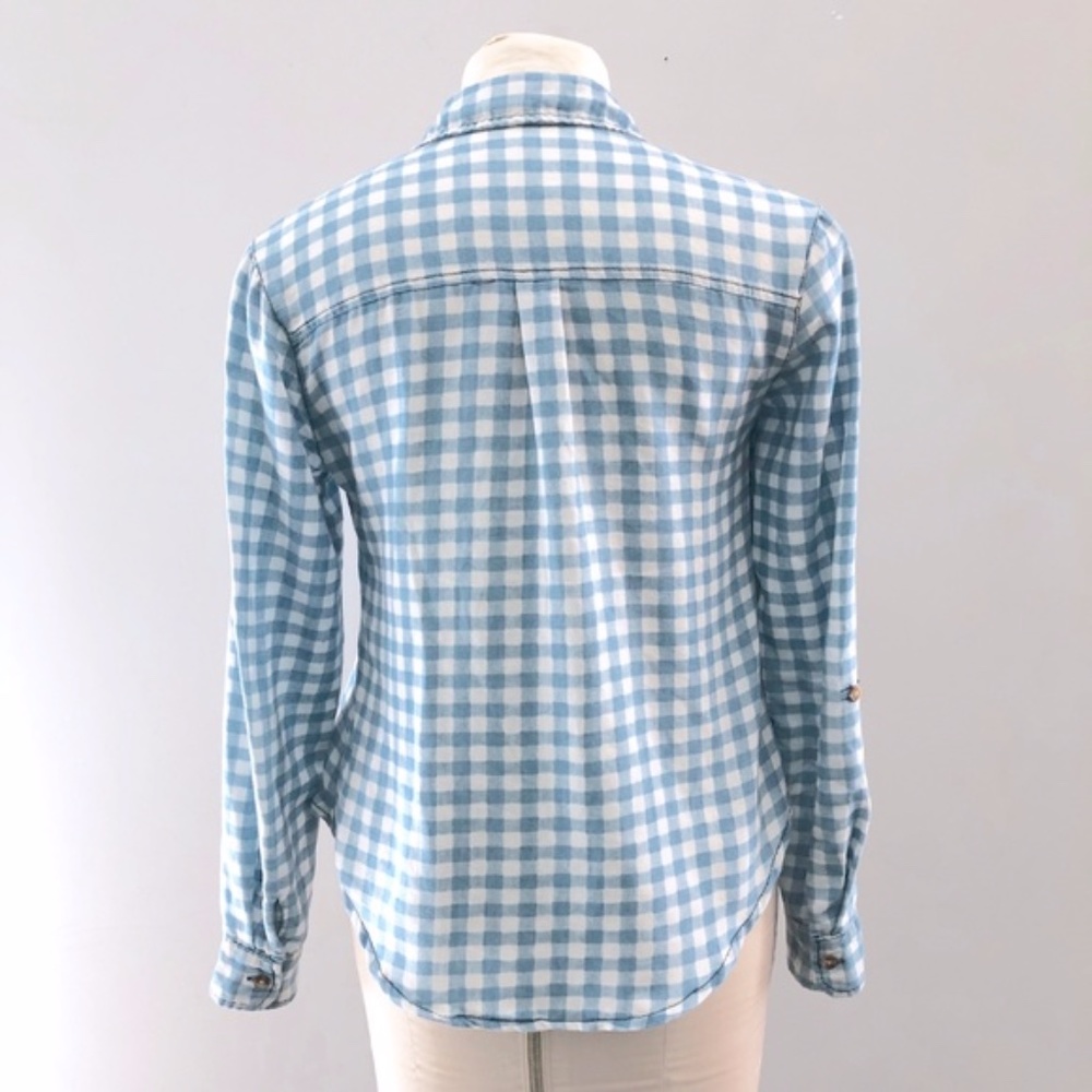 Love Notes Blue Button Down Plaid Checkered Top - image 4